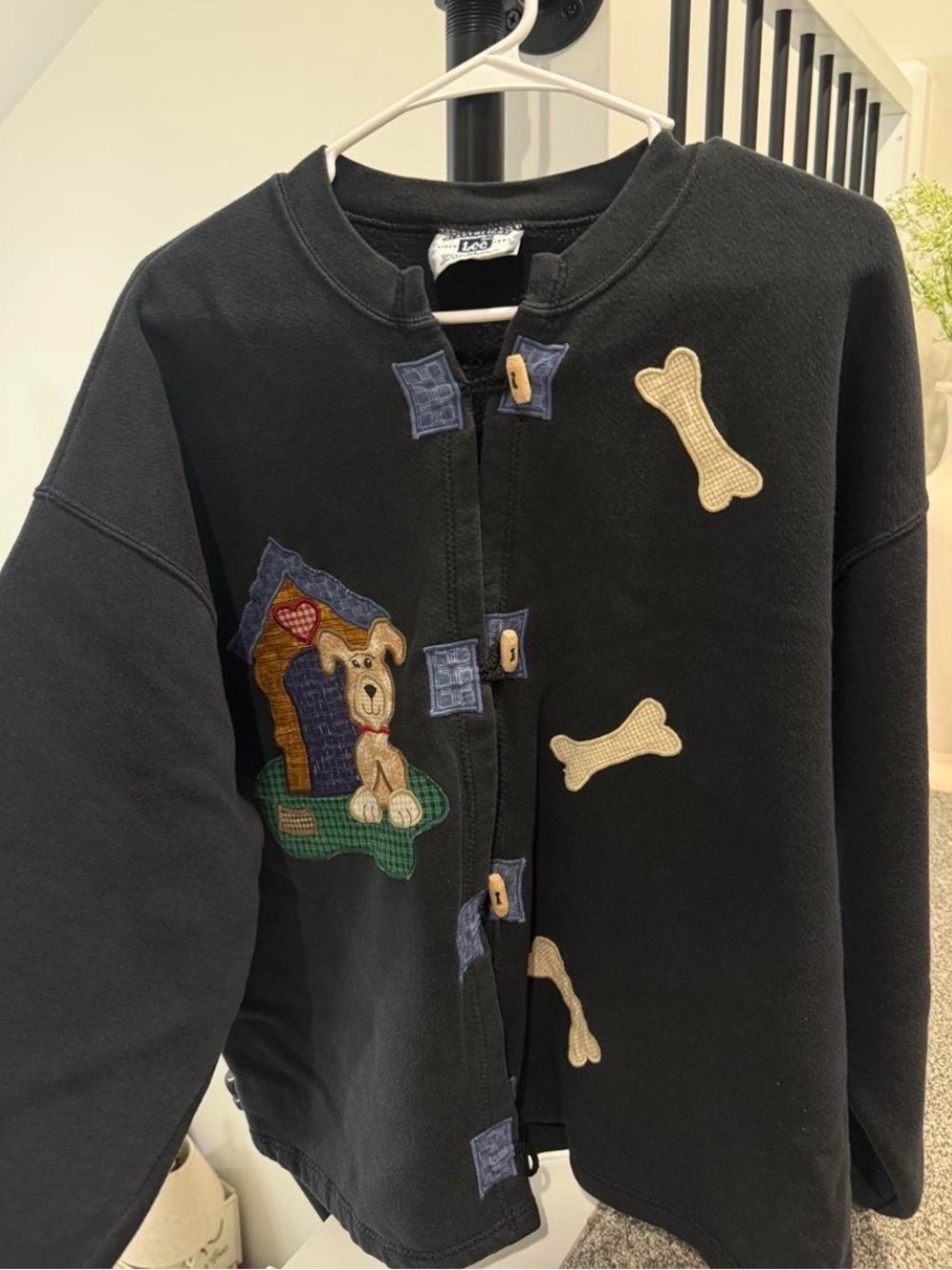 Lee Black Cardigan with Dog & Bone Appliqués
